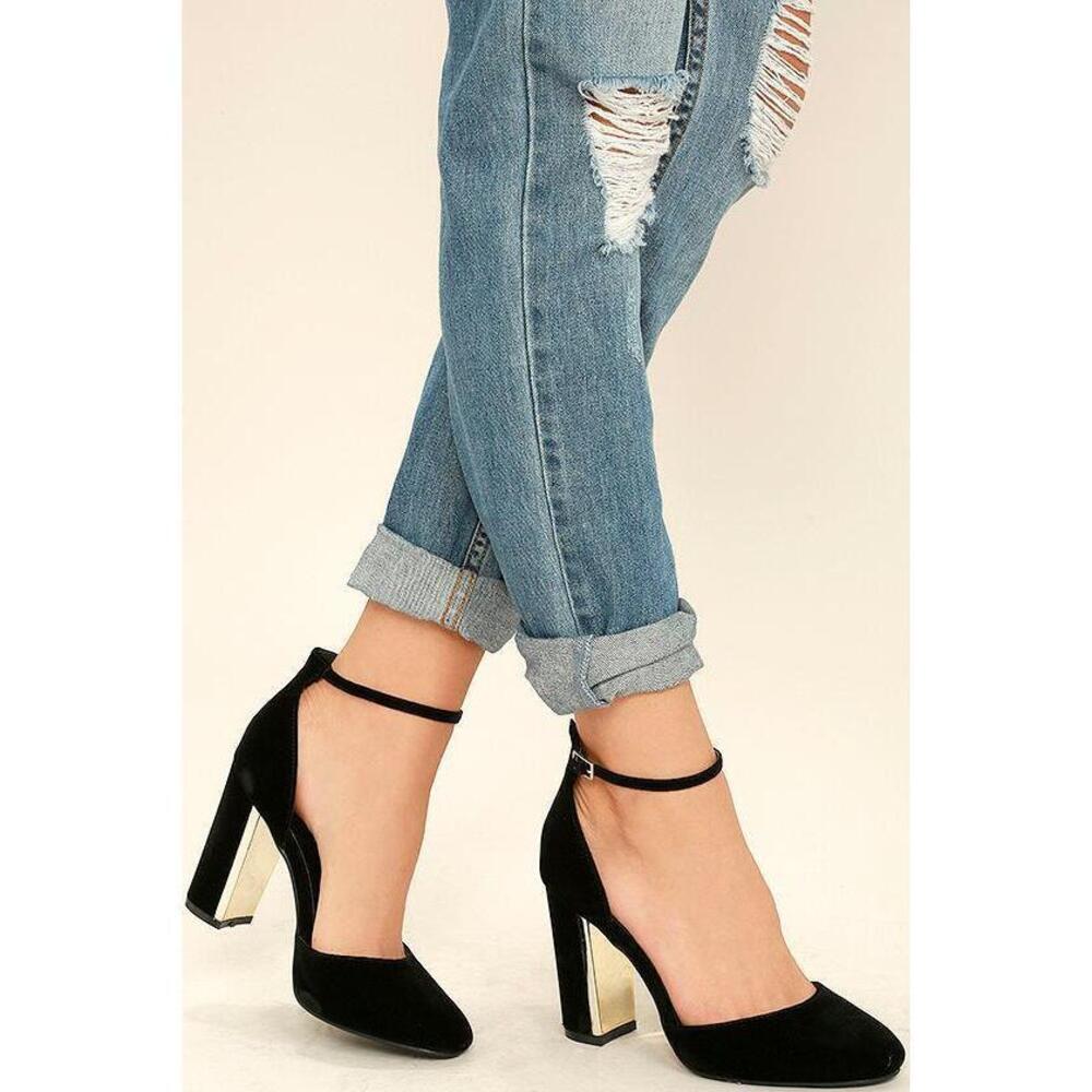 NEW Lulus Laura Black Velvet Ankle Strap Heels - Size 8